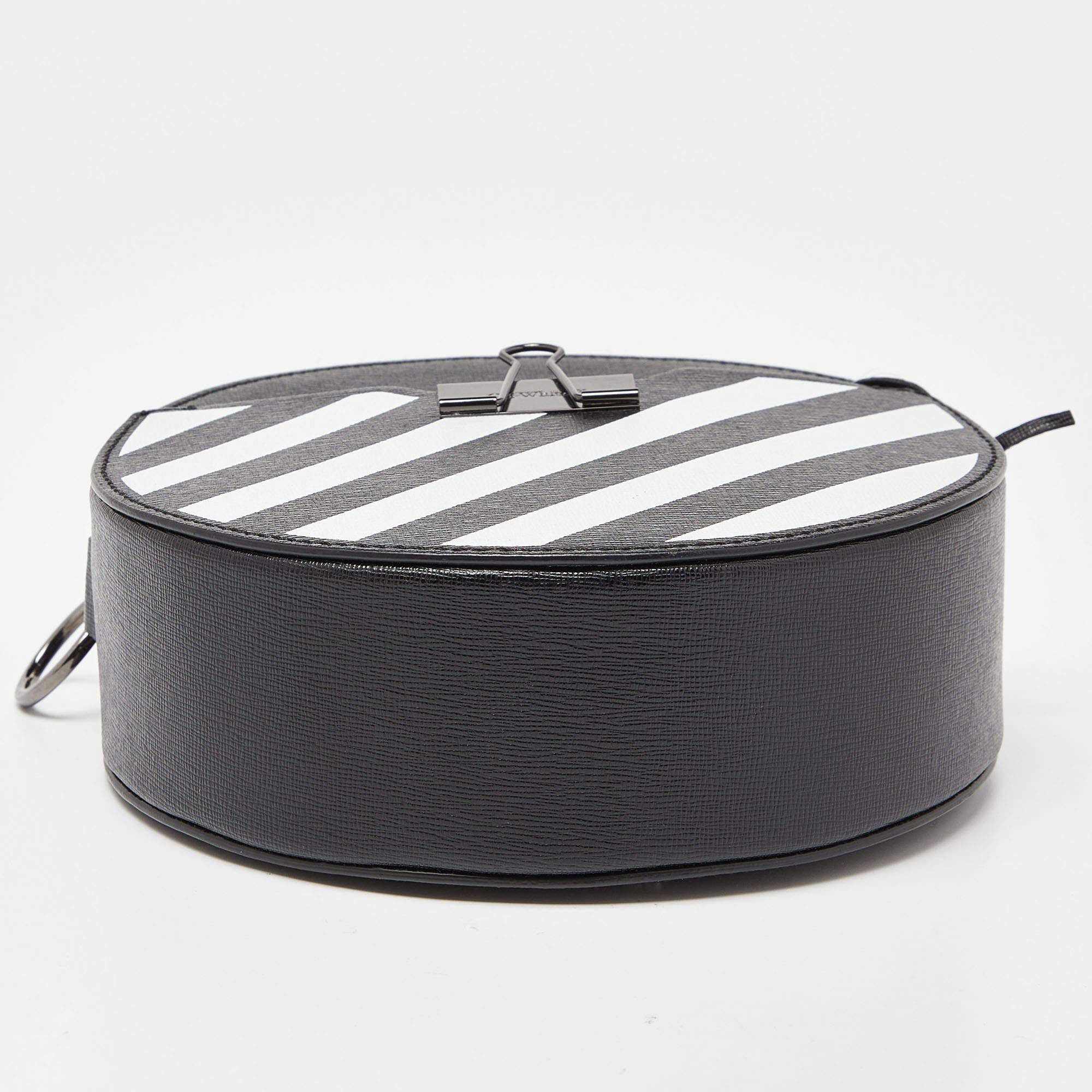 Off-White Black/White Diagonal Striped Leather Round Crossbody Bag 4