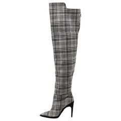 Off-White Black/White Knit Fabric Thigh High Boots Size 40