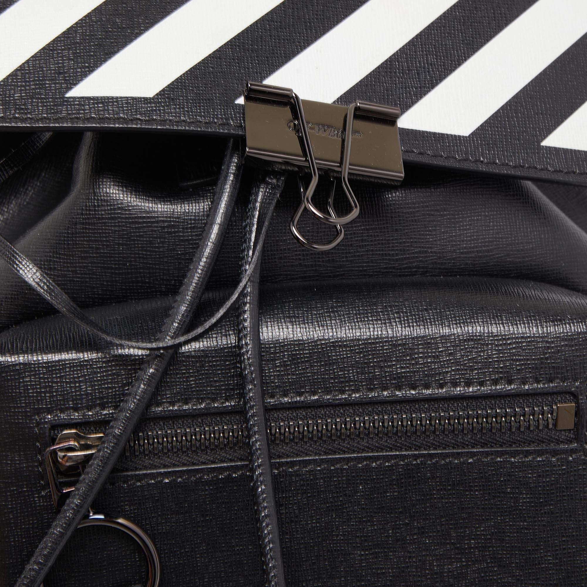 Off-White Black/White Leather Diag Drawstring Backpack 6
