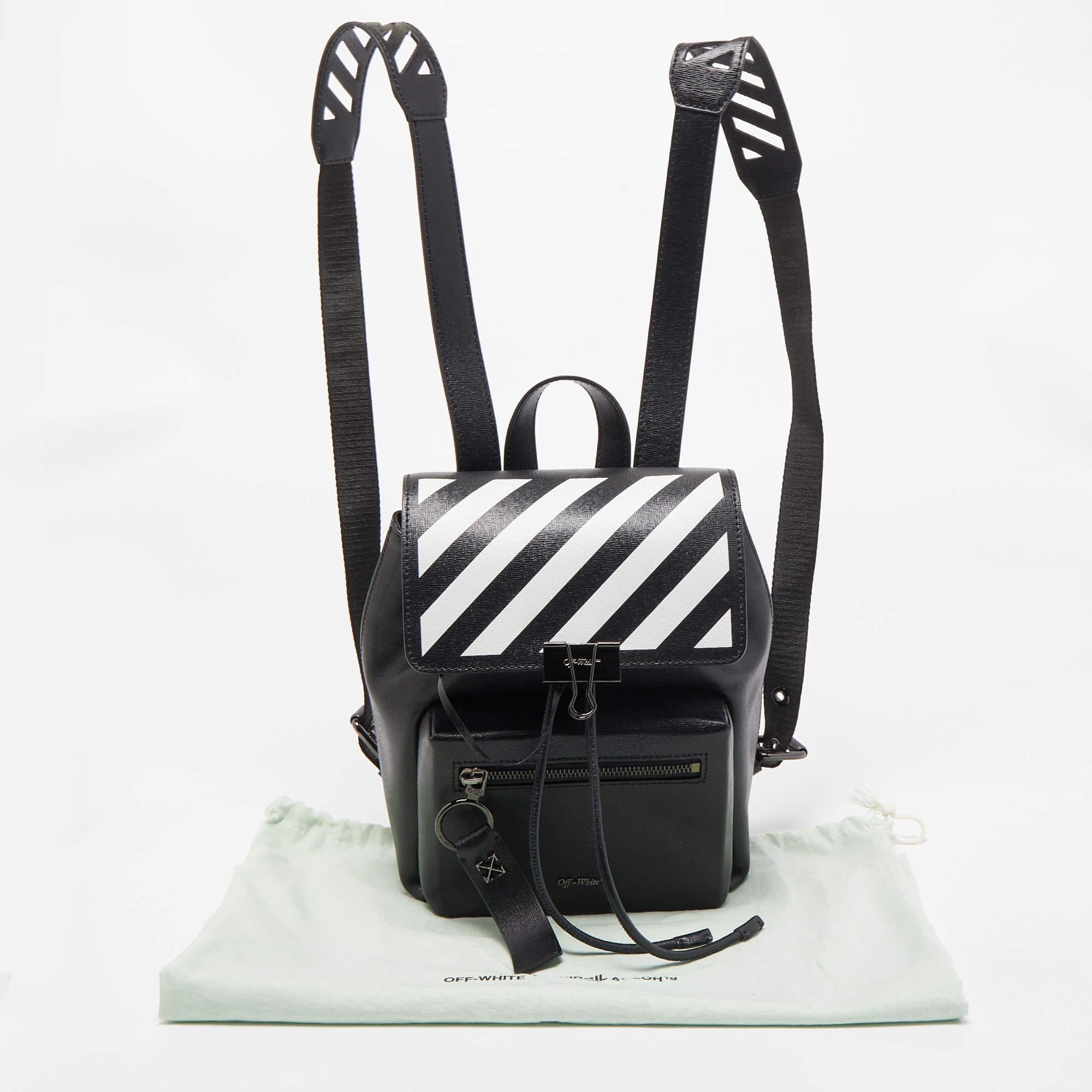 Off-White Black/White Leather Diag Drawstring Backpack For Sale 7