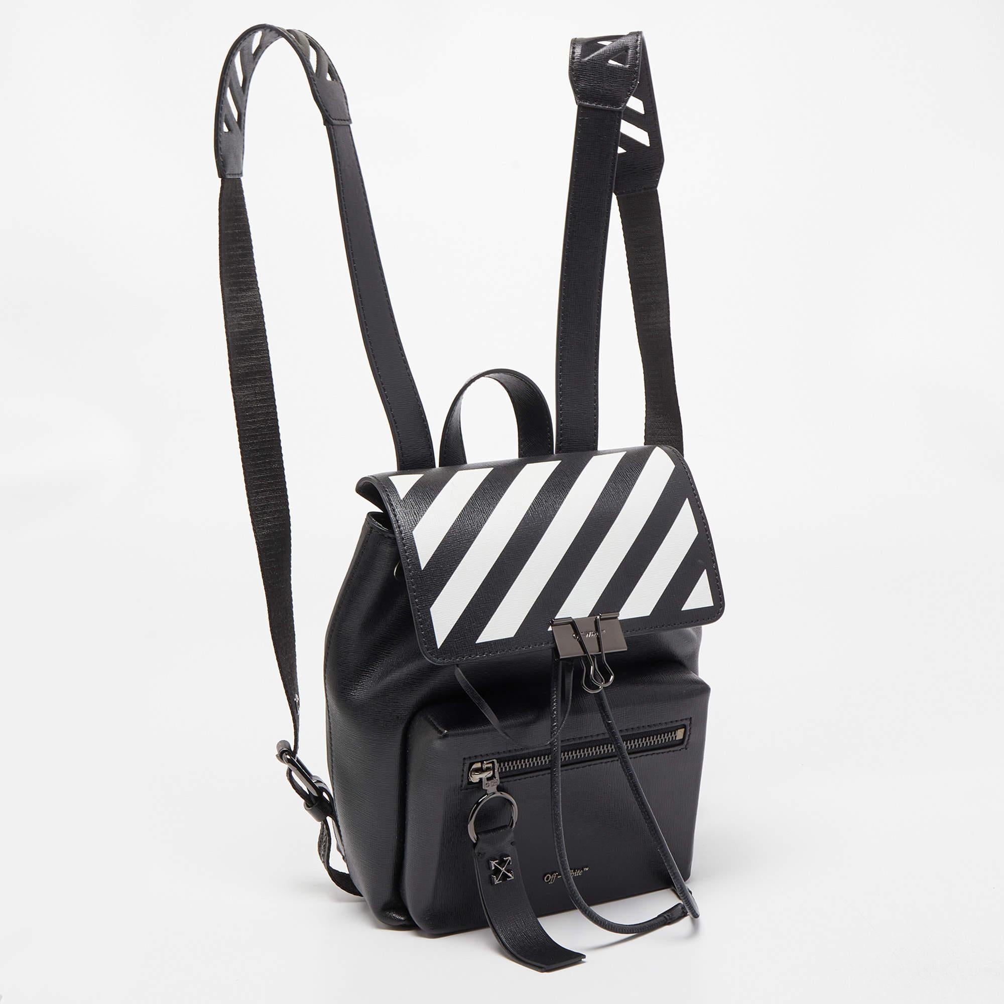 Women's Off-White Black/White Leather Diag Drawstring Backpack