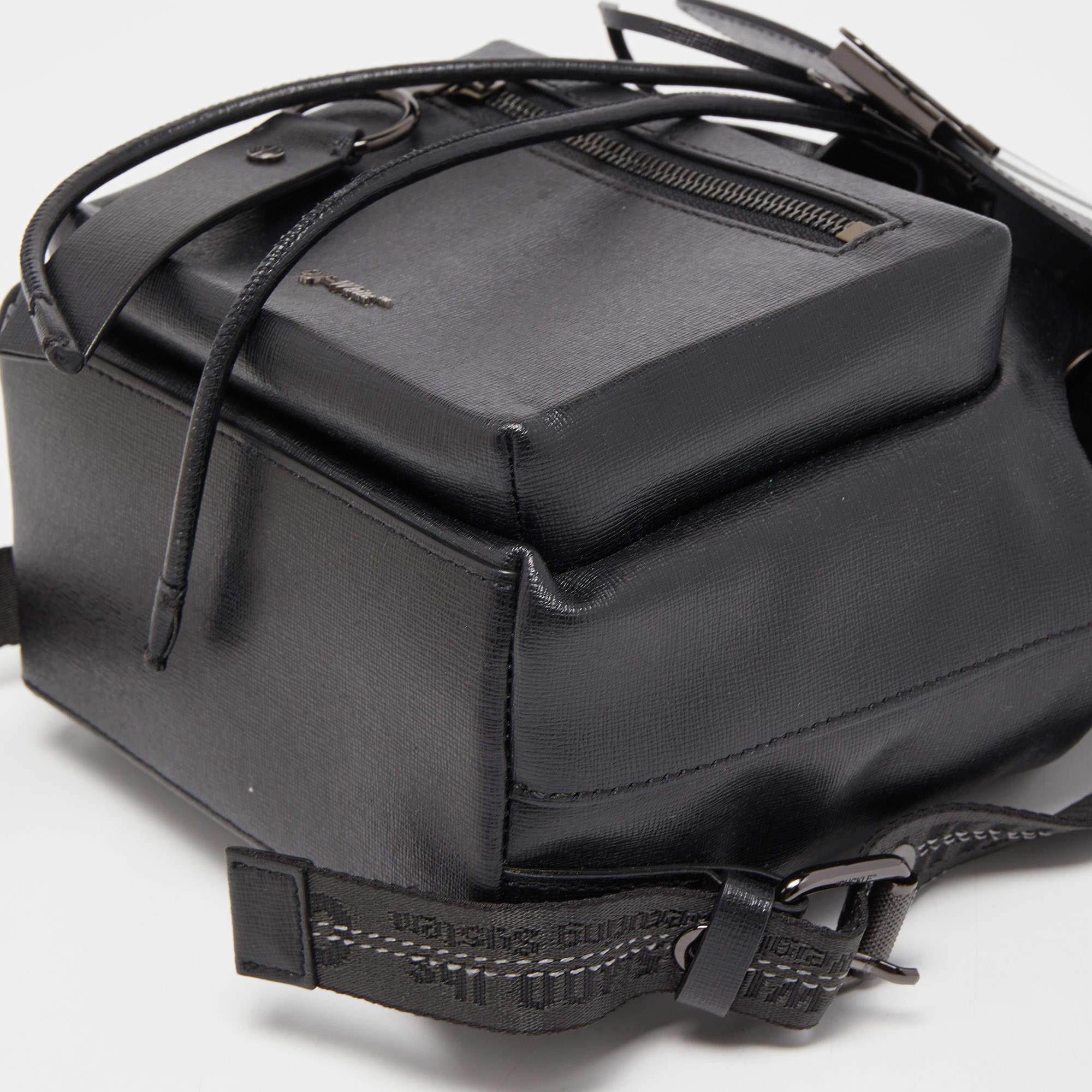 Off-White Black/White Leather Diag Drawstring Backpack 2