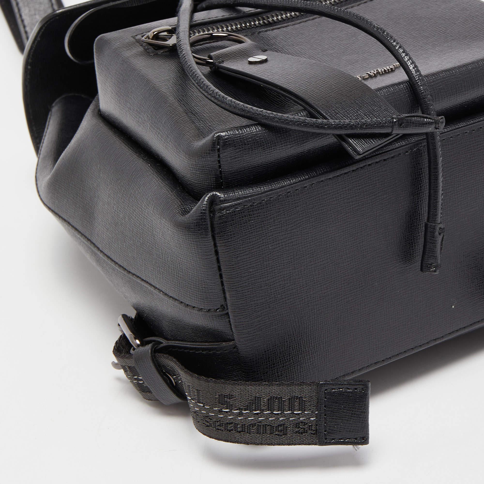 Off-White Black/White Leather Diag Drawstring Backpack 5