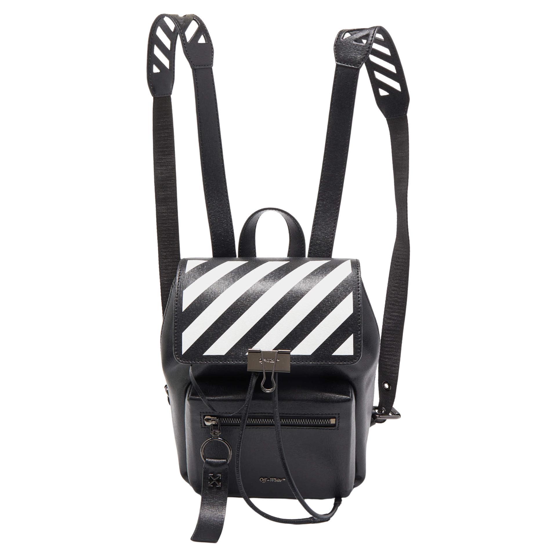 Off-White Black/White Leather Diag Drawstring Backpack For Sale