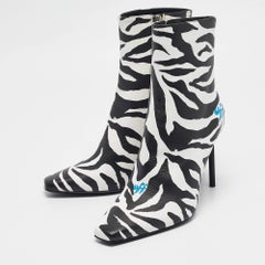Off-White Black/White Zebra Print Leather Allen Booties Size 38