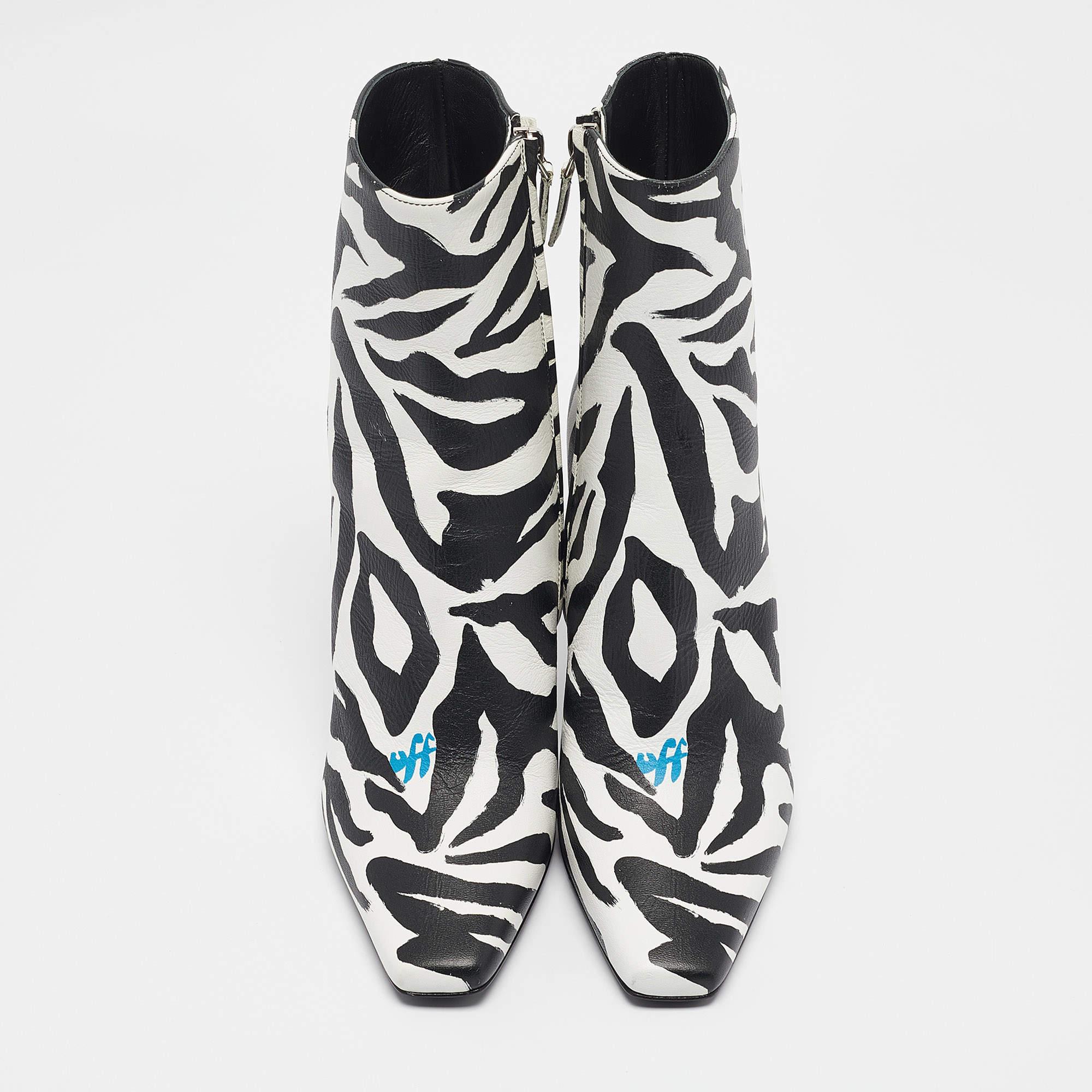 Off-White Schwarz/Weiß Zebra Print Leder Allen Stiefeletten Größe 38 im Zustand „Hervorragend“ im Angebot in Dubai, Al Qouz 2