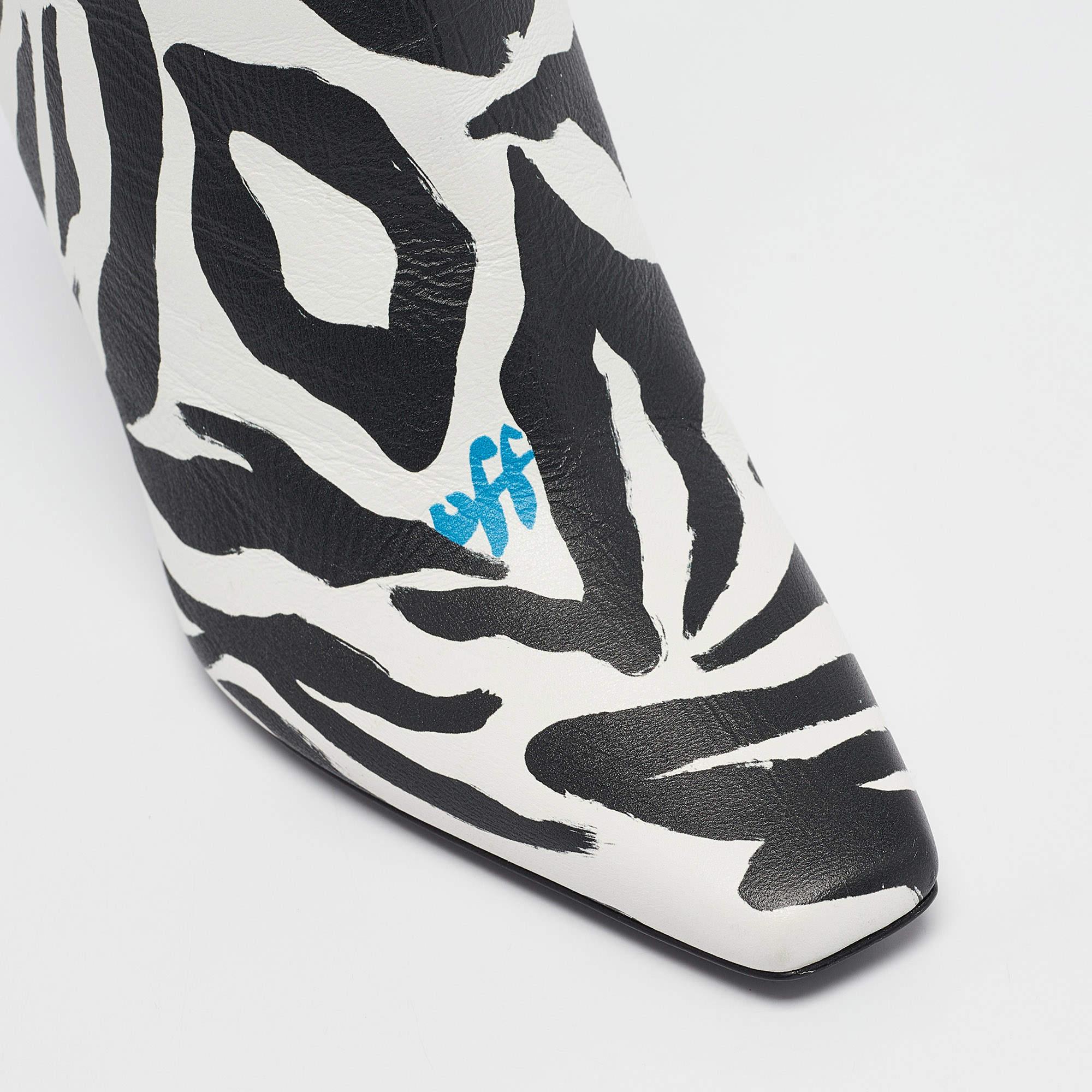 Off-White Schwarz/Weiß Zebra Print Leder Allen Stiefeletten Größe 38 im Angebot 3