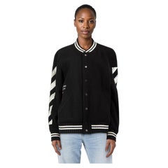 Off-White Black Wool Logo Print Bomber Jacket Size M