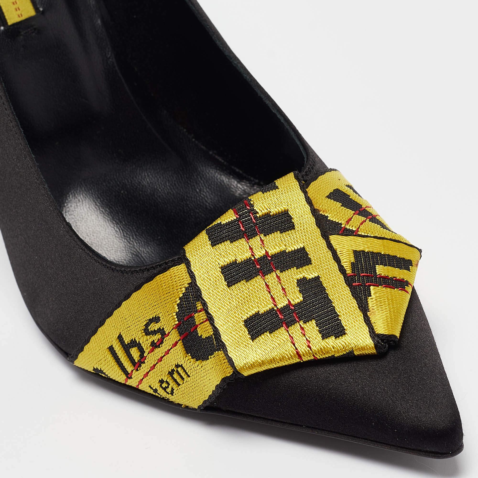 Off-White Black/Yellow Satin and Logo Canvas Commercial Bow Pumps Size 40 For Sale 3