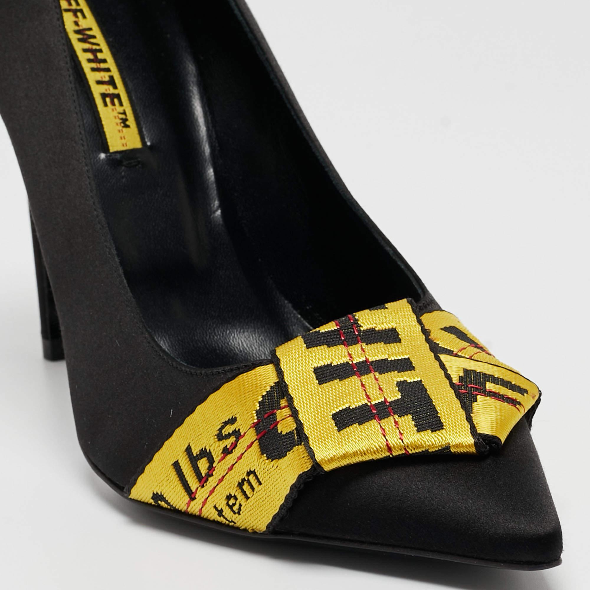 Off-White Black/Yellow Satin and Logo Canvas Commercial Bow Pumps Size 40 3