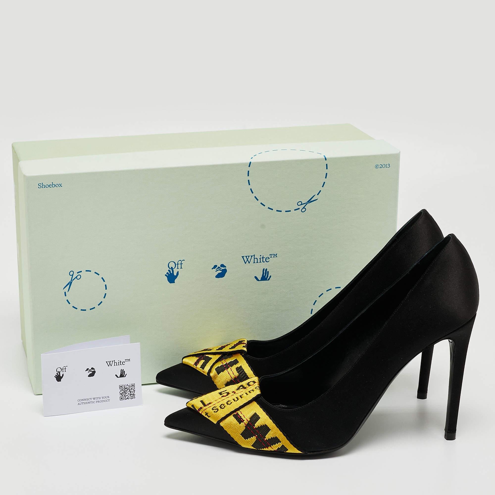 Off-White Black/Yellow Satin and Logo Canvas Commercial Bow Pumps Size 40 5