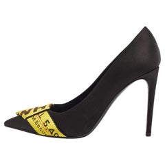 Off-White Black/Yellow Satin and Logo Canvas Commercial Bow Pumps Size 40