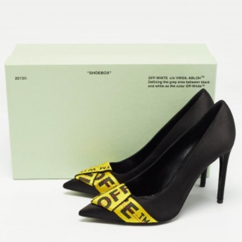 Off-White Bombas de satén negro/amarillo y lona con logotipo Talla 39 Negro en venta