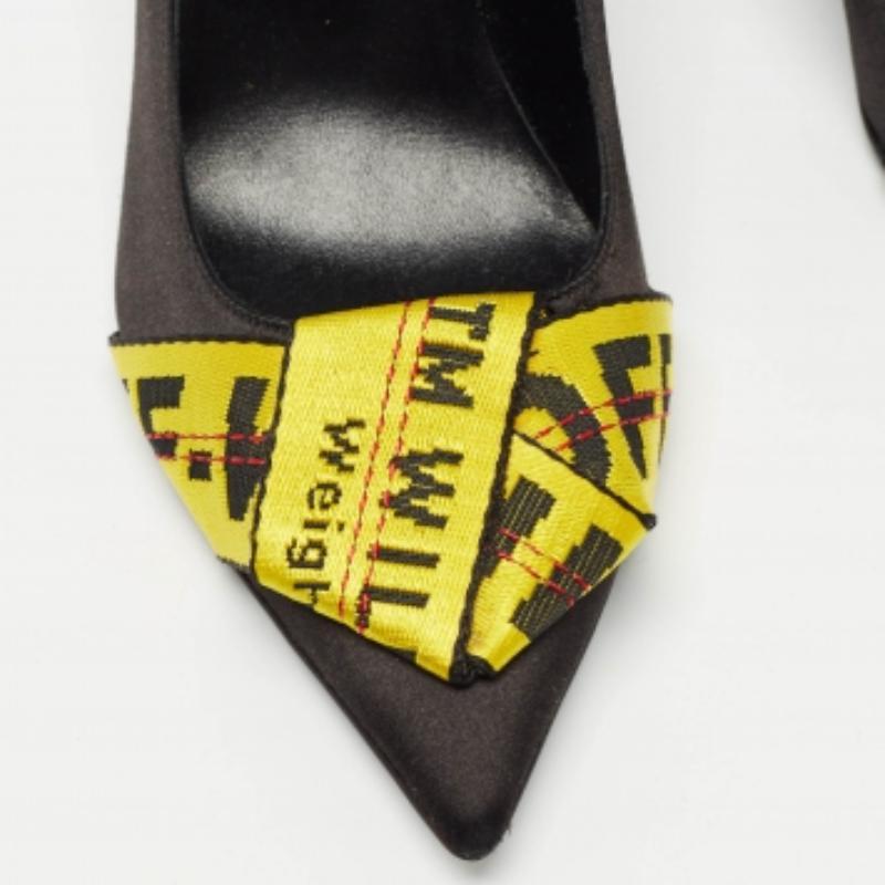 Off-White Bombas de satén negro/amarillo y lona con logotipo Talla 39 en venta 2