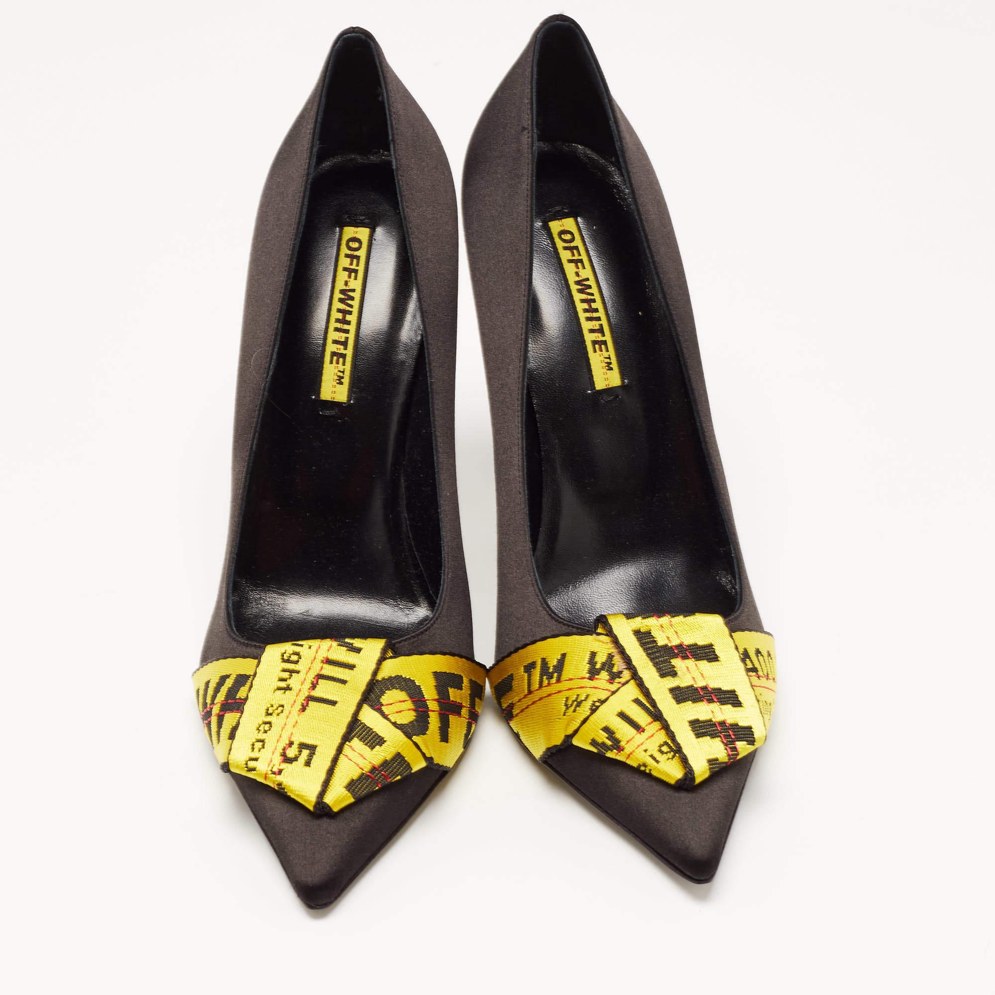 Off-White Black/Yellow Satin and Logo Canvas Pumps Size 40 In Good Condition For Sale In Dubai, Al Qouz 2