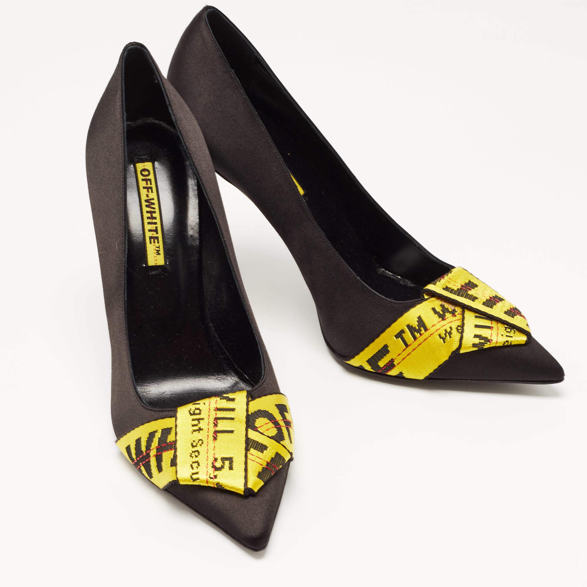 Women's Off-White Black/Yellow Satin and Logo Canvas Pumps Size 40 For Sale