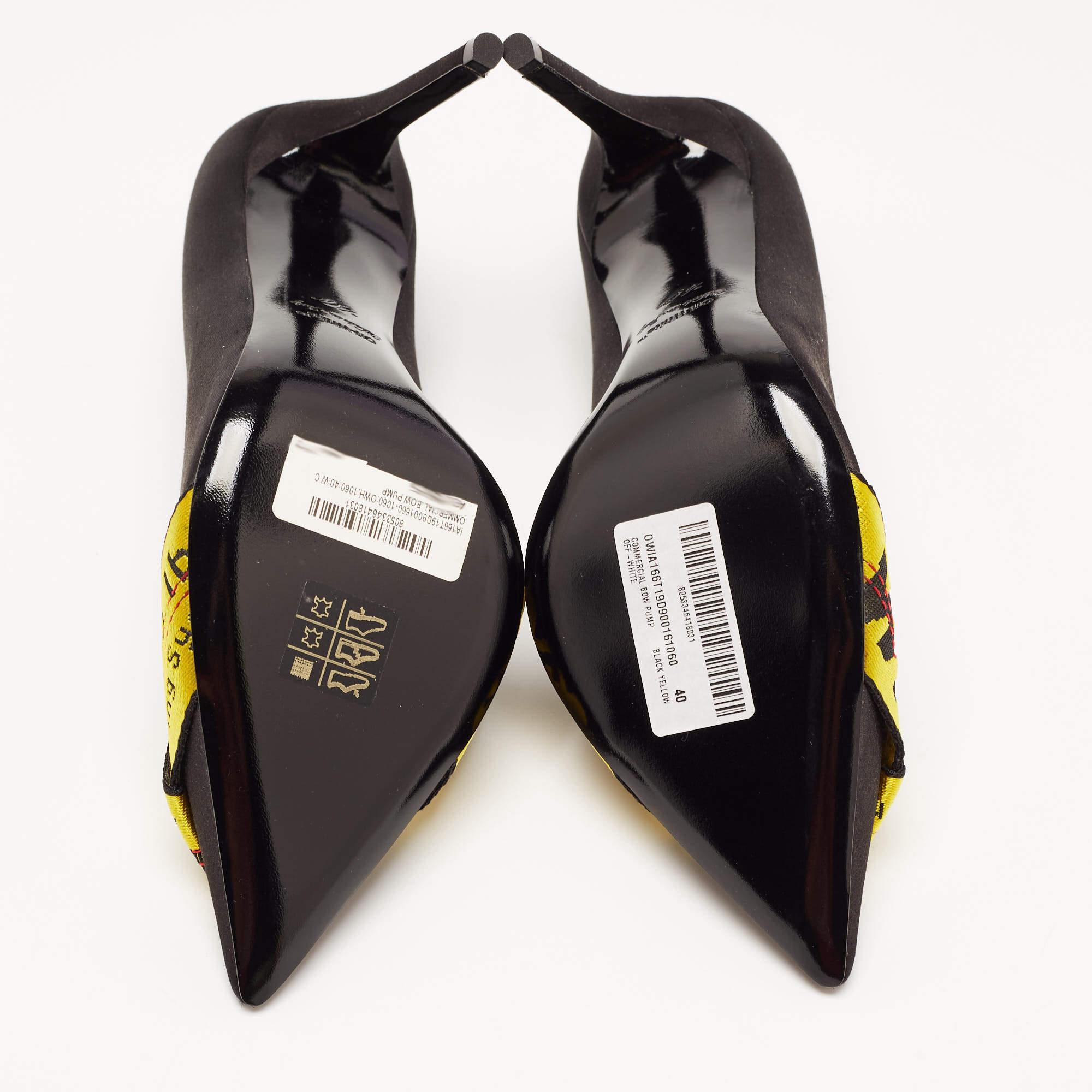 Off-White Black/Yellow Satin and Logo Canvas Pumps Size 40 For Sale 2
