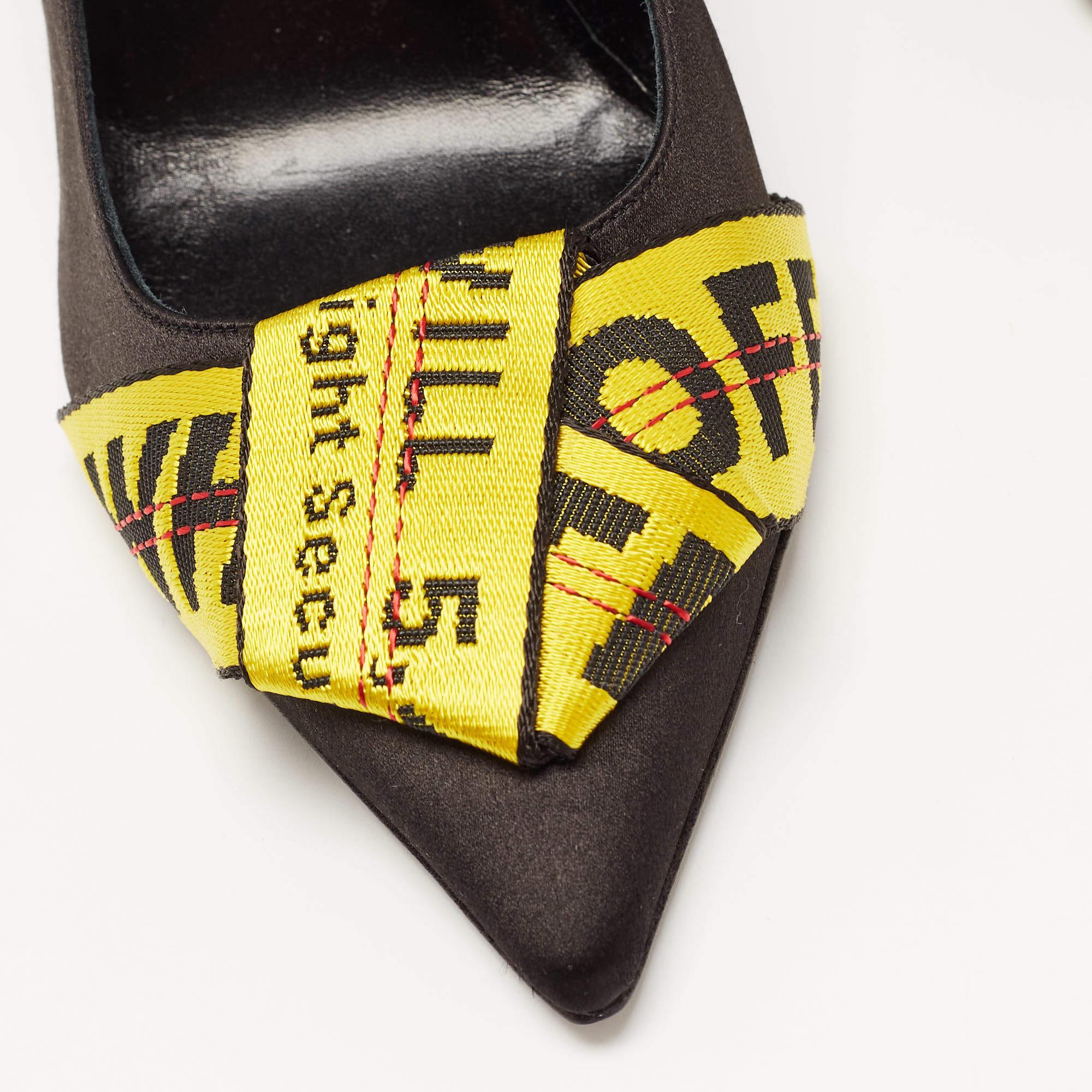 Off-White Black/Yellow Satin and Logo Canvas Pumps Size 40 For Sale 3