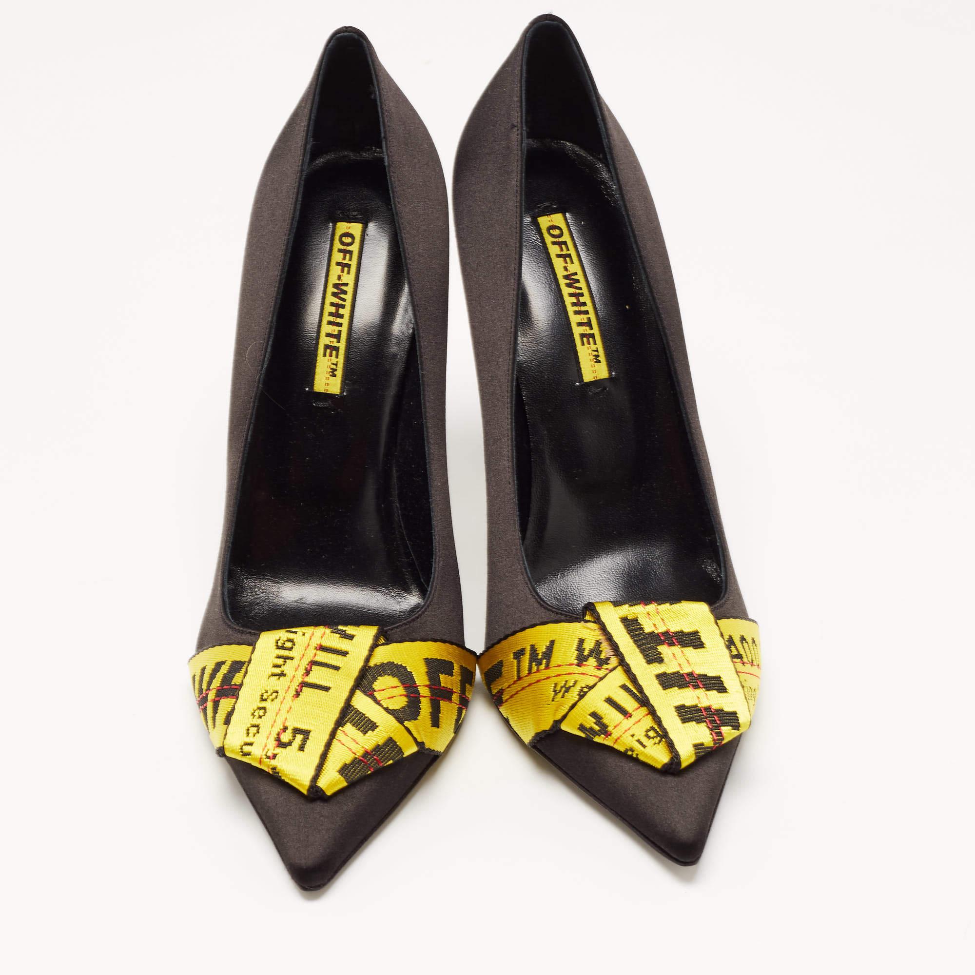 Off-White Black/Yellow Satin and Logo Canvas Pumps Size 40 4