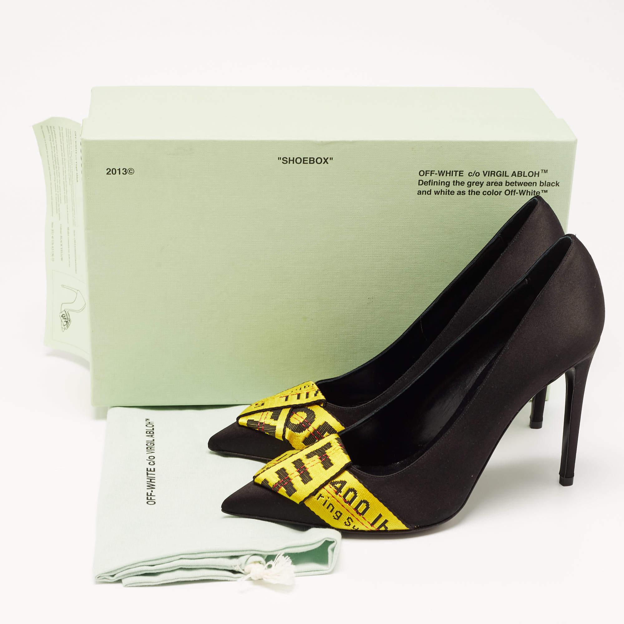 Off-White Black/Yellow Satin and Logo Canvas Pumps Size 40 For Sale 5