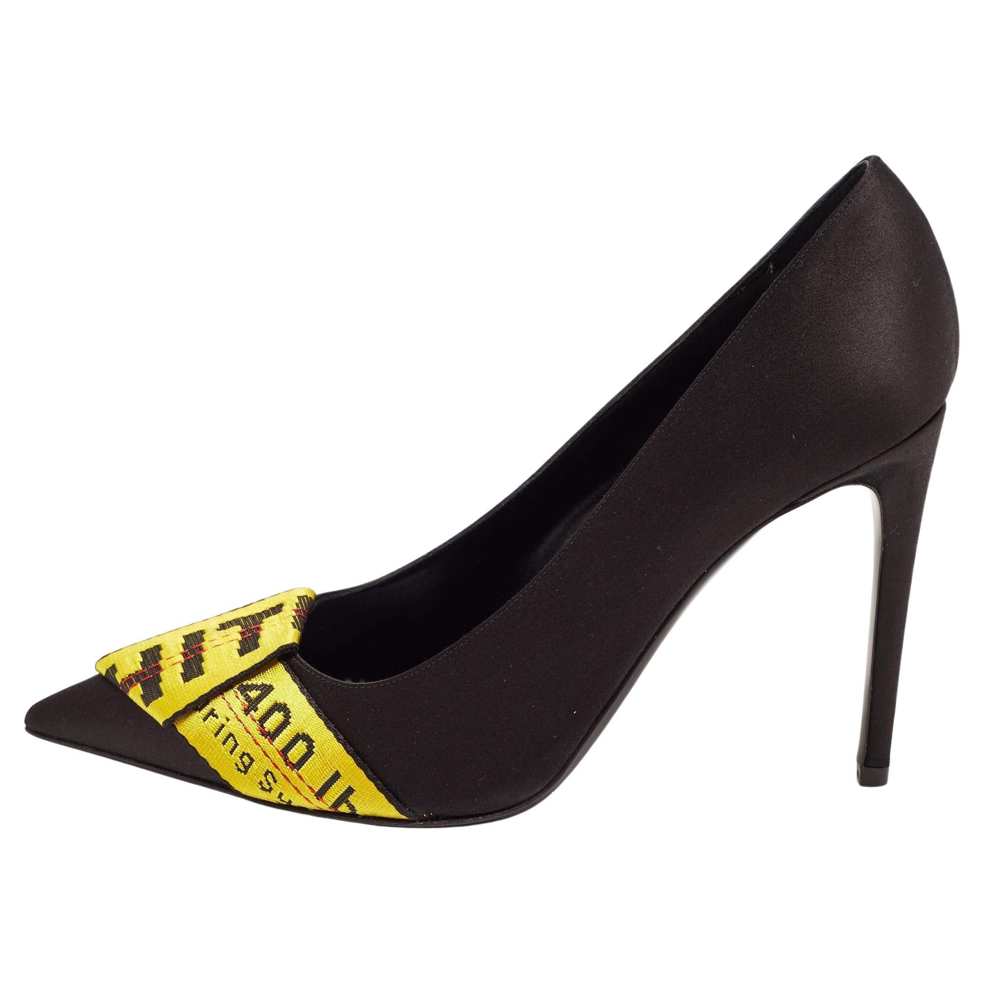 Off-White Black/Yellow Satin and Logo Canvas Pumps Size 40