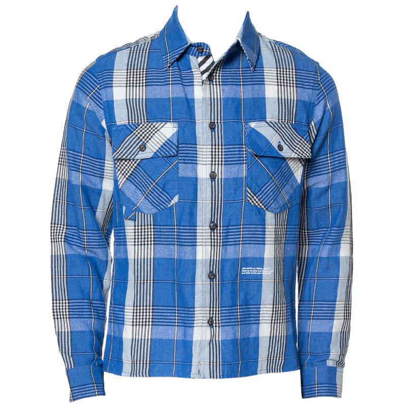 Off-White Blue Checked Cotton Linen Shirt XS