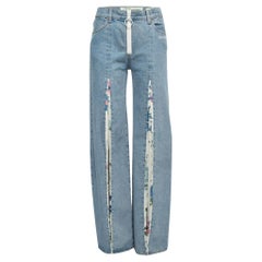 Off-White Blue Denim Floral Panel Flared Jeans M Waist 28"