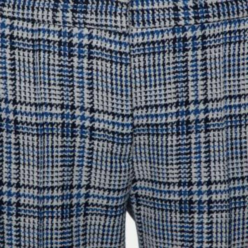Off-White Blue & Grey Patterned Wool Zip Detail tapered Leg Pants M In Excellent Condition For Sale In Dubai, Al Qouz 2