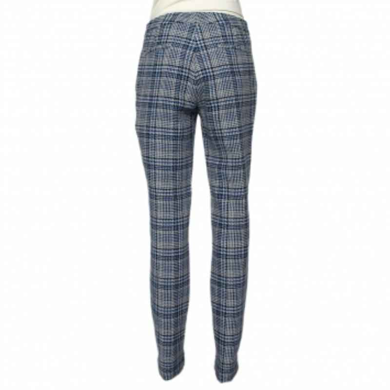 Off-White Blue & Grey Patterned Wool Zip Detail tapered Leg Pants M For Sale 2