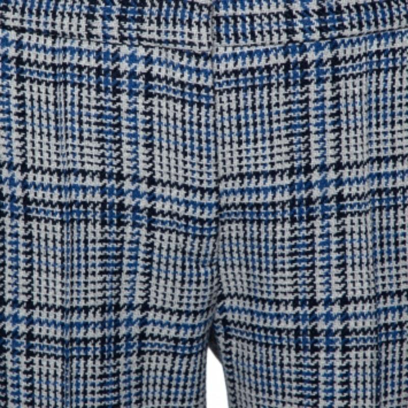 Off-White Blue & Grey Patterned Wool Zip Detail tapered Leg Pants M For Sale 4