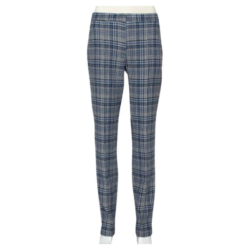 Off-White Blue & Grey Patterned Wool Zip Detail tapered Leg Pants M For Sale