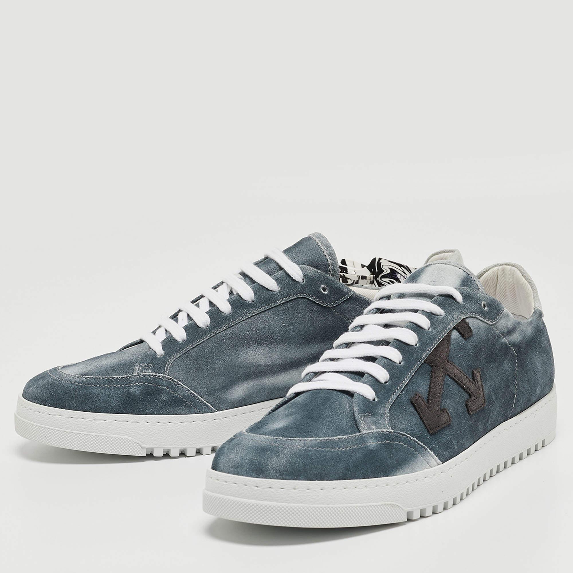 Off-White Blue/Grey Suede 2.0 Low Top Sneakers Size 41 For Sale 1