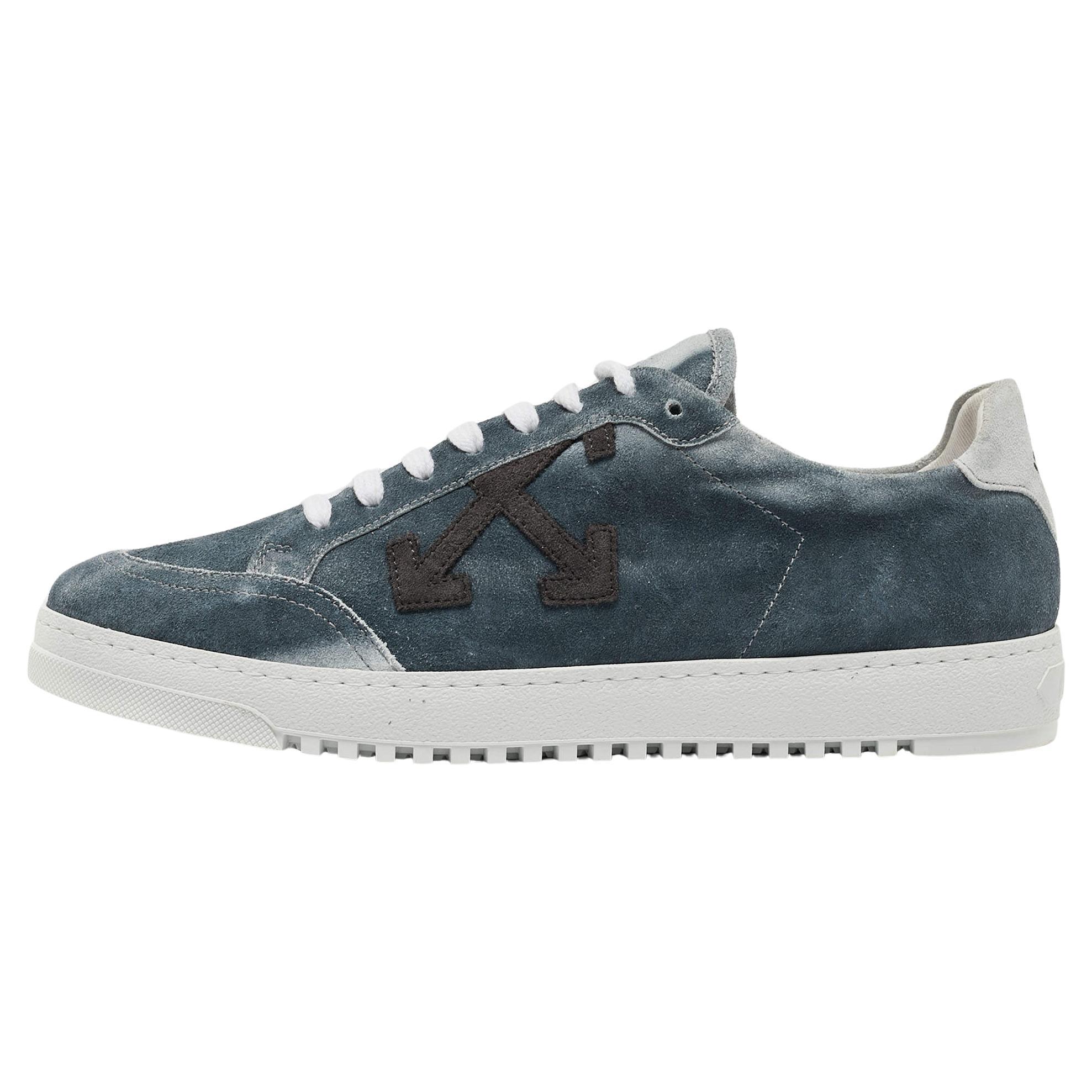 Off-White Blue/Grey Suede 2.0 Low Top Sneakers Size 41 For Sale