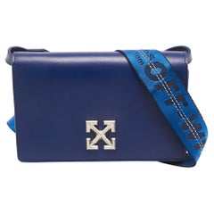 Off-White Blue Leather Jitney Flap Crossbody Bag