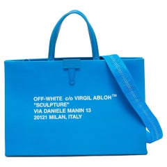 Off-White Blue Leather Medium Box Tote