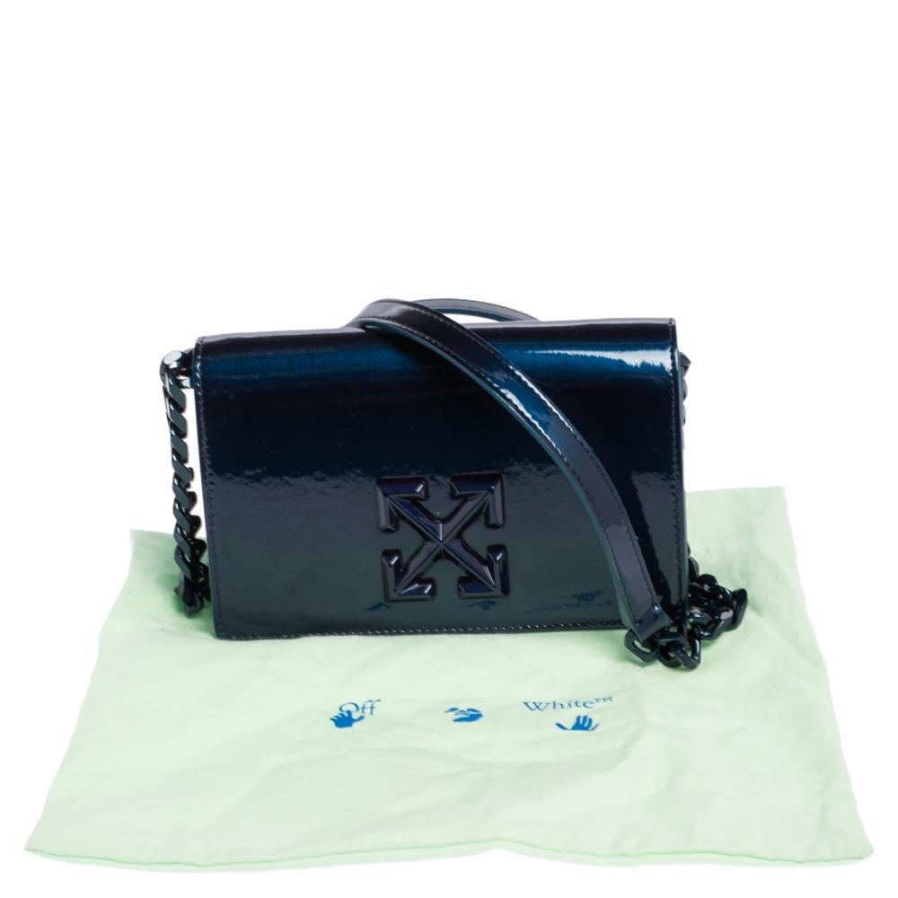 Off-White Blue Patent Leather Signature Cross Crossbody Bag 4