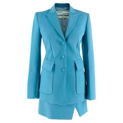 Off-White Blue Twill Peak Lapel Jacket & Skirt Suit