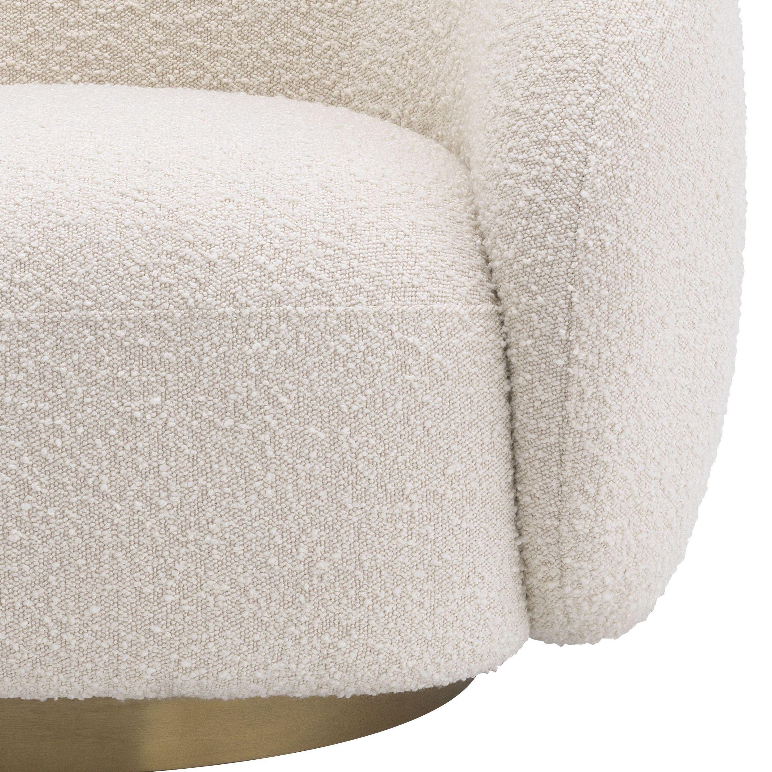 Tessuto bouclé bianco sporco con finiture in ottone Poltrona girevole.