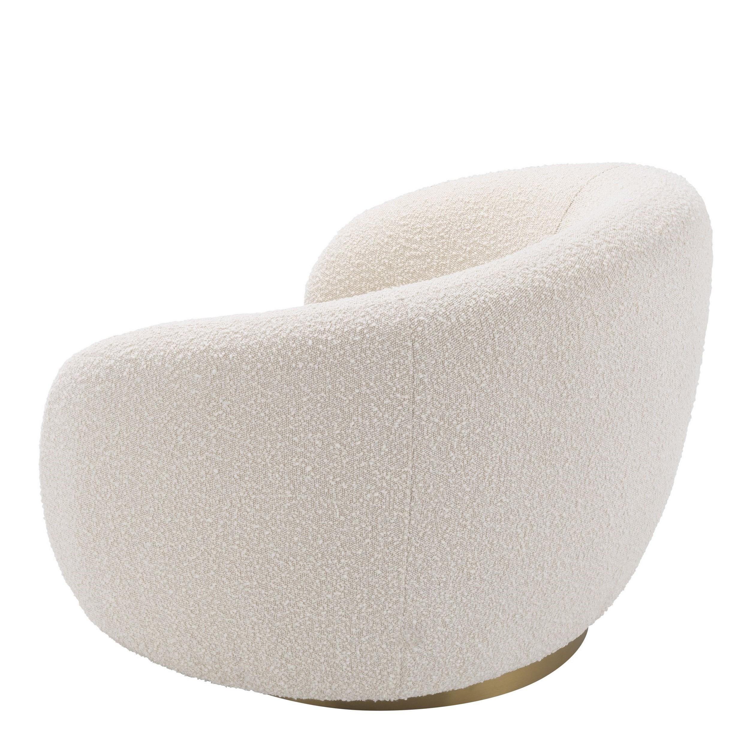 off Tessuto bouclé bianco con finiture in ottone Poltrona girevole In condizioni Nuovo in vendita a Tourcoing, FR
