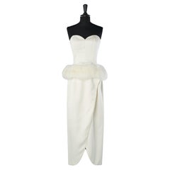 Off-white bustier wedding dress with furs on the waist Lillie Rubin 
