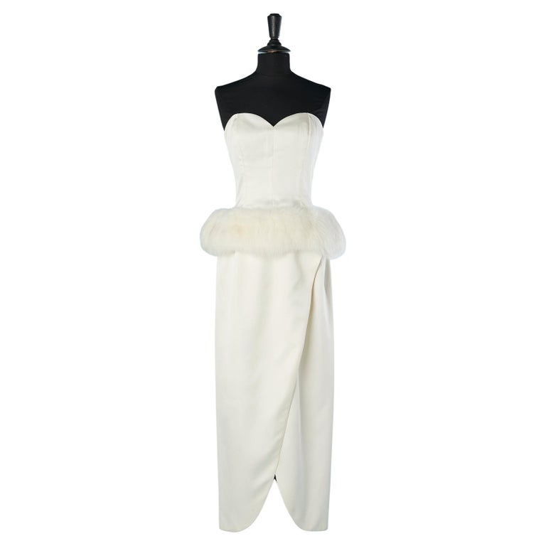 Off-white bustier wedding dress with furs on the waist Lillie Rubin at  1stDibs | lord and taylor dresses for wedding