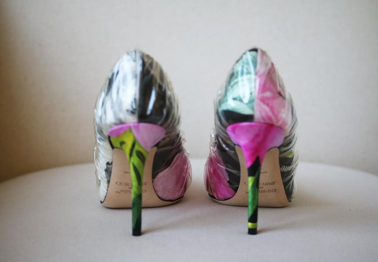 Off-White C/O Jimmy Choo Anne 100 PVC-Wrapped Floral-Print Satin