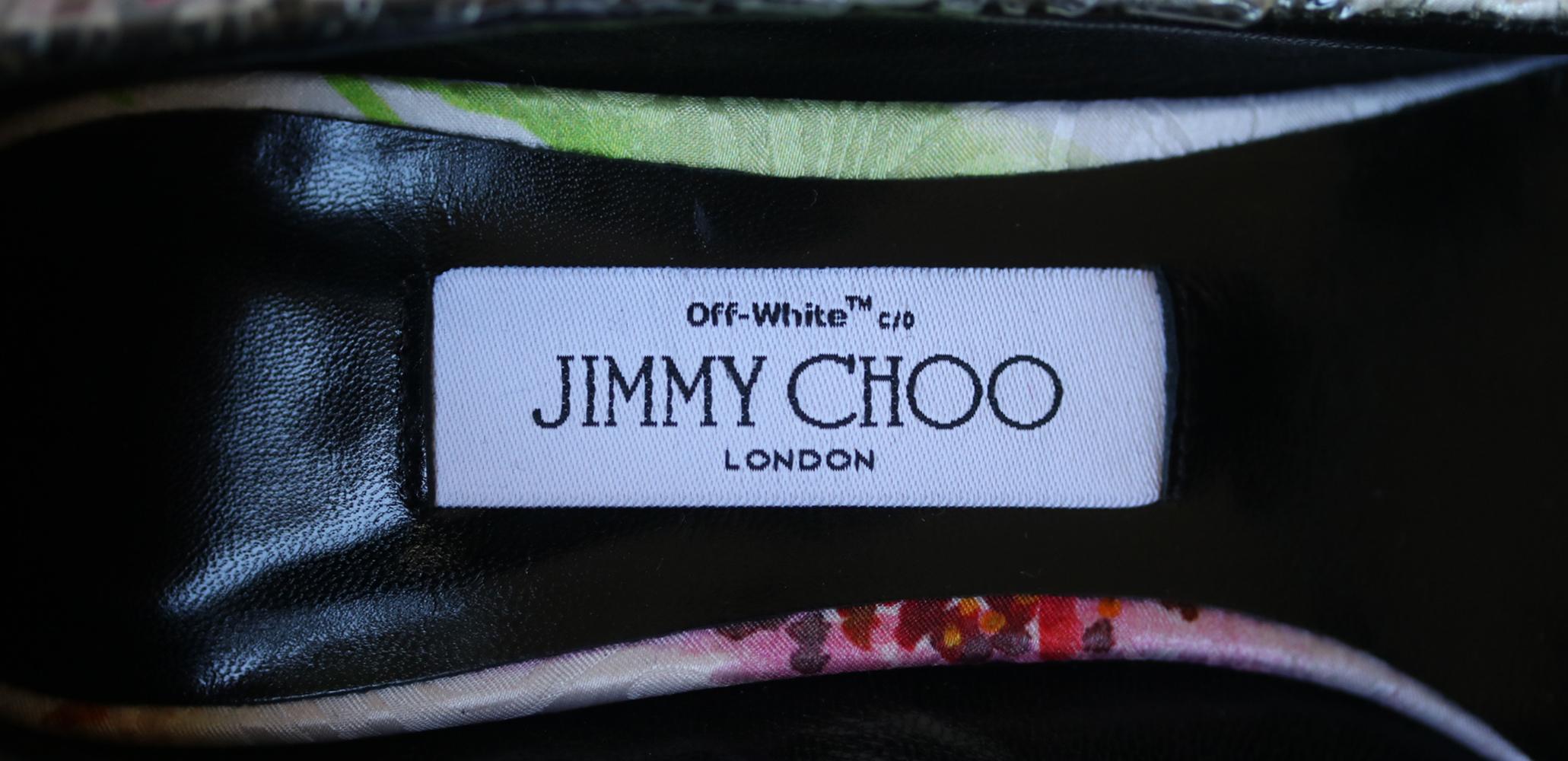 Women's Off-White C/O Jimmy Choo Anne 100 PVC-Wrapped Floral-Print Satin Pumps