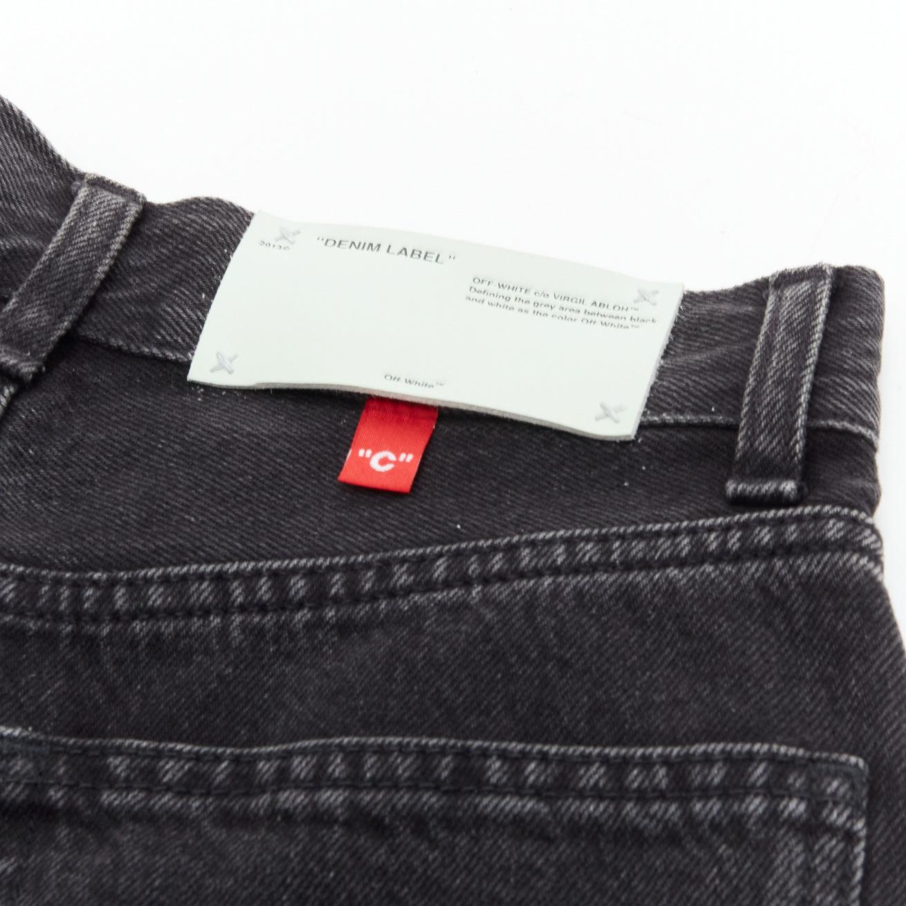 OFF WHITE C/O VIRGIL ABLOH black denim logo pin frayed hem wide culotte jeans XS For Sale 1