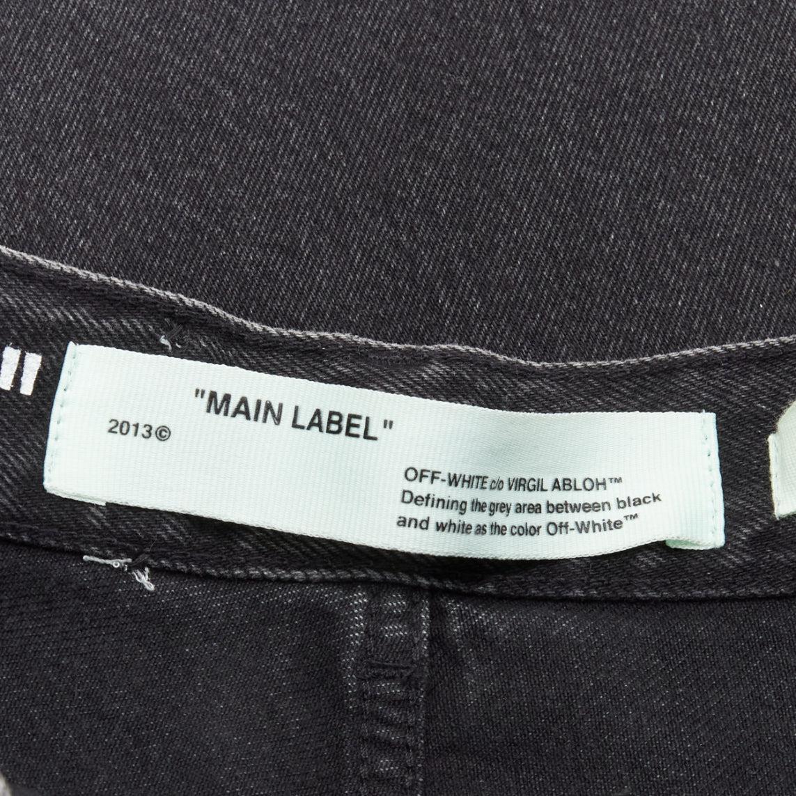 OFF WHITE C/O VIRGIL ABLOH black denim logo pin frayed hem wide culotte jeans XS For Sale 2