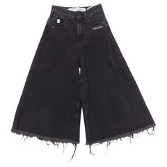 OFF WHITE C/O VIRGIL ABLOH black denim logo pin frayed hem wide culotte jeans XS