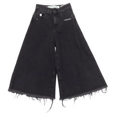 OFF WHITE C/O VIRGIL ABLOH black denim logo pin frayed hem wide culotte jeans XS
