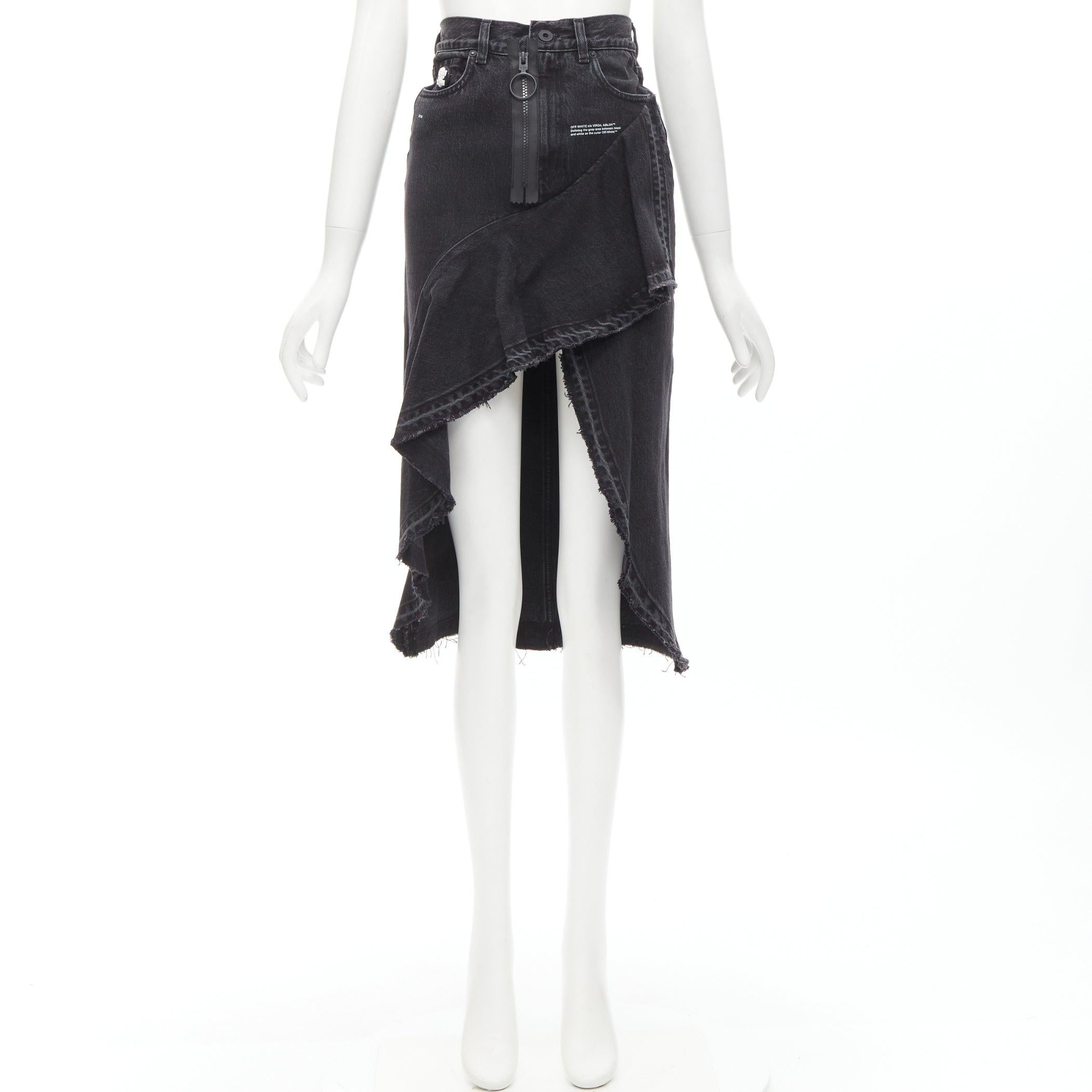 OFF WHITE C/O VIRGIL ABLOH black denim wrap front high low skirtS For Sale 5