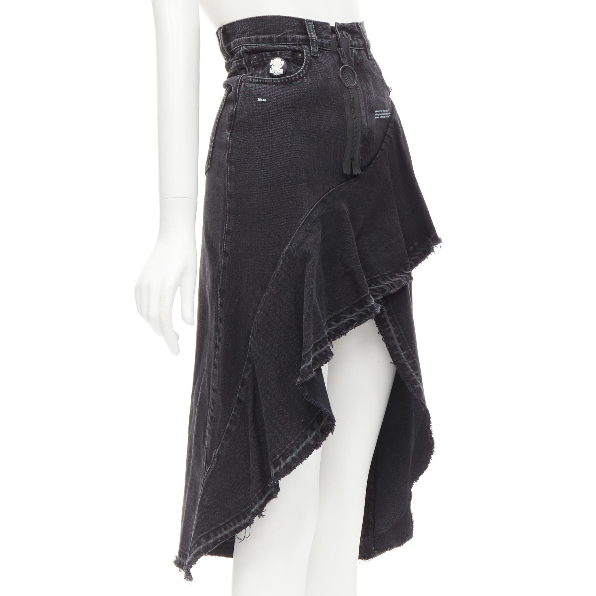 Black OFF WHITE C/O VIRGIL ABLOH black denim wrap front high low skirtS For Sale