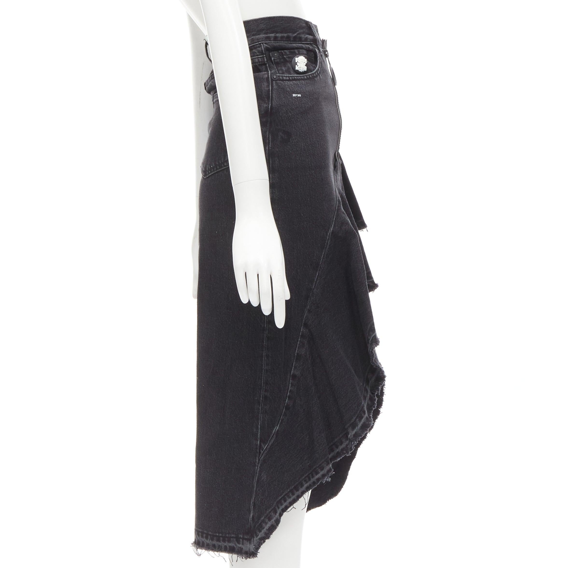 OFF WHITE C/O VIRGIL ABLOH black denim wrap front high low skirtS In Excellent Condition For Sale In Hong Kong, NT